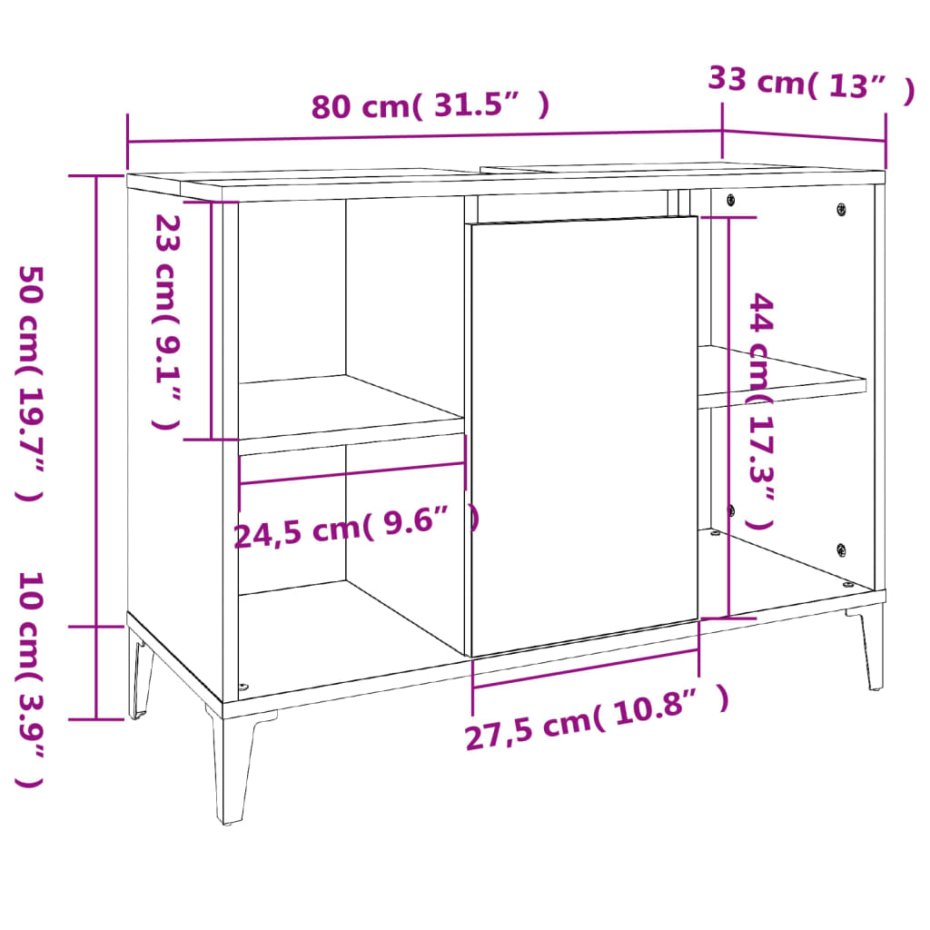 Waschbeckenunterschrank Räuchereiche 80x33x60 cm Holzwerkstoff