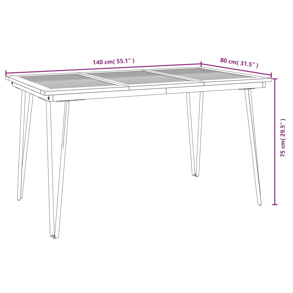 Gartentisch mit Haarnadel-Beinen 140×80×75 cm Massivholz Akazie