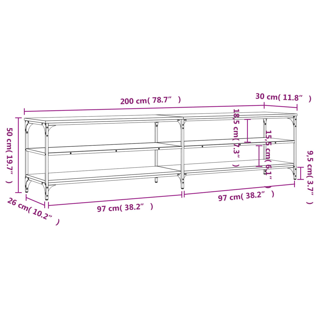 TV-Schrank Schwarz 200x30x50 cm Holzwerkstoff und Metall