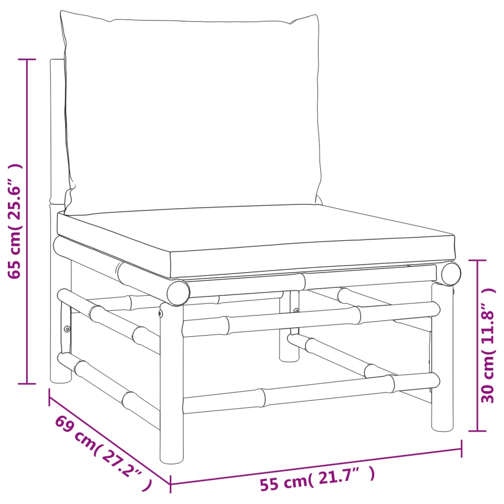 5-tlg. Garten-Lounge-Set mit Hellgrauen Kissen Bambus