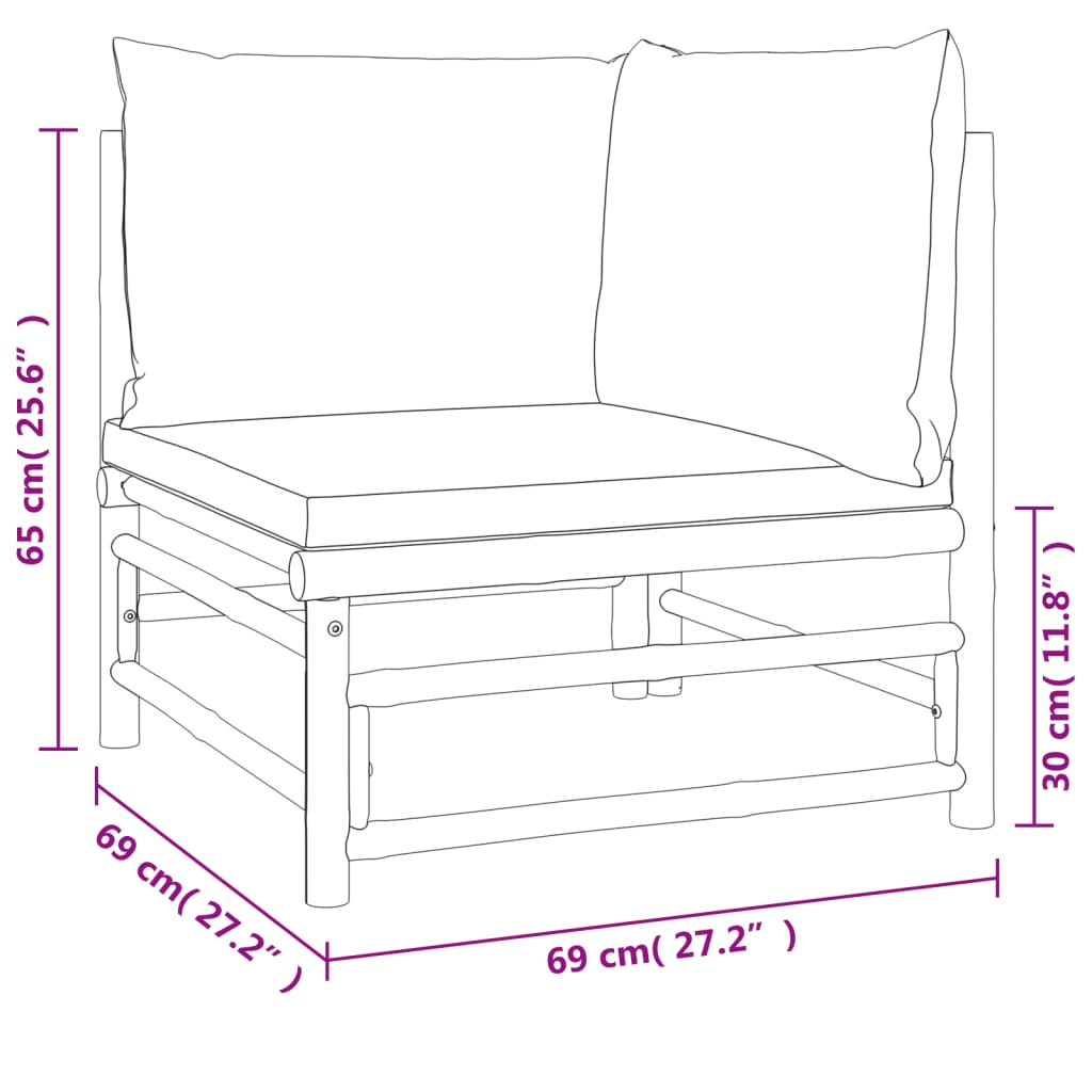 10-tlg. Garten-Lounge-Set mit Hellgrauen Kissen Bambus