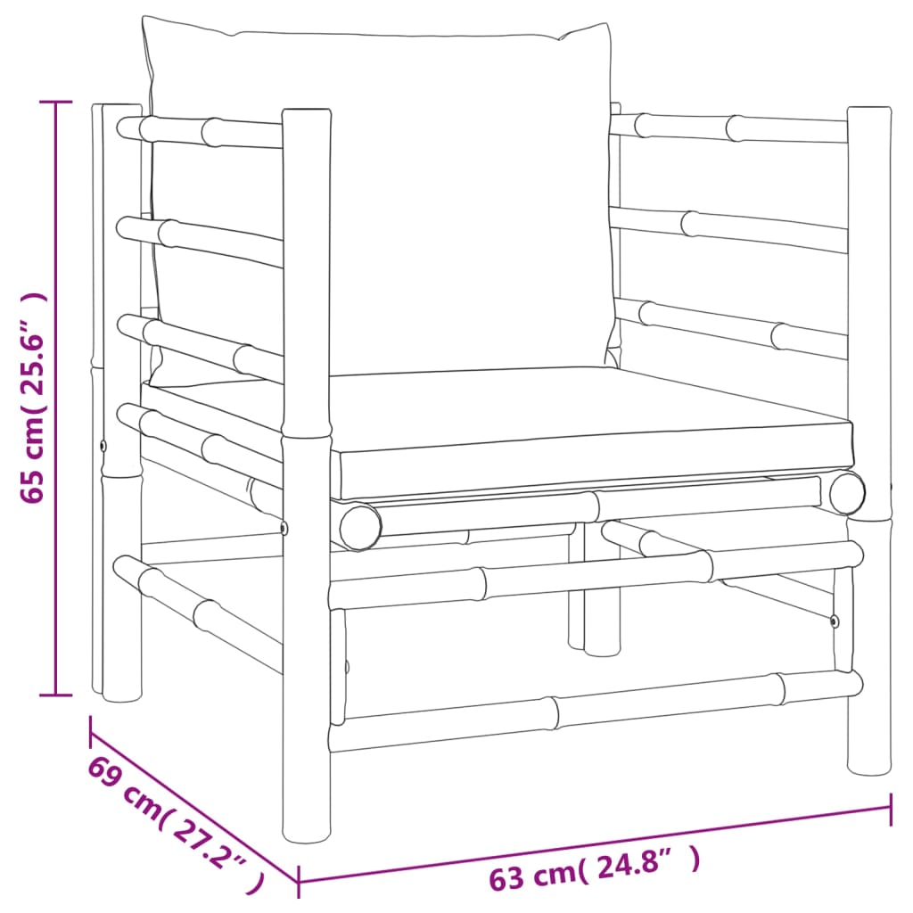 5-tlg. Garten-Lounge-Set mit Kissen Taupe Bambus