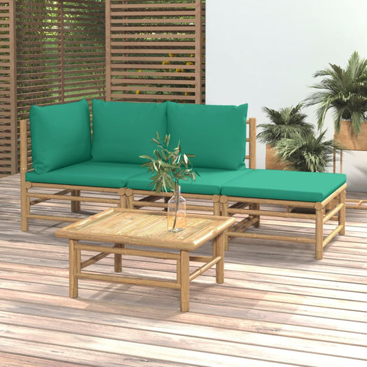 4-tlg. Garten-Lounge-Set mit Grünen Kissen Bambus