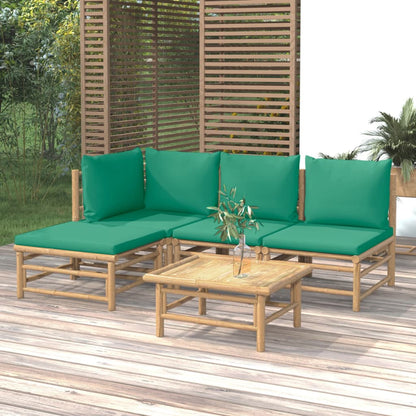 5-tlg. Garten-Lounge-Set mit Grünen Kissen Bambus