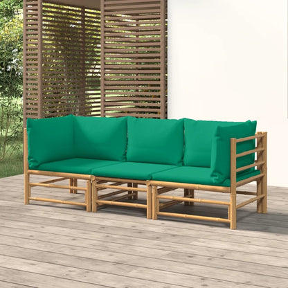 3-tlg. Garten-Lounge-Set mit Grünen Kissen Bambus