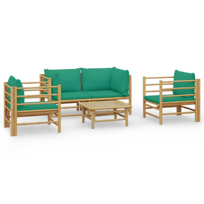 5-tlg. Garten-Lounge-Set mit Grünen Kissen Bambus