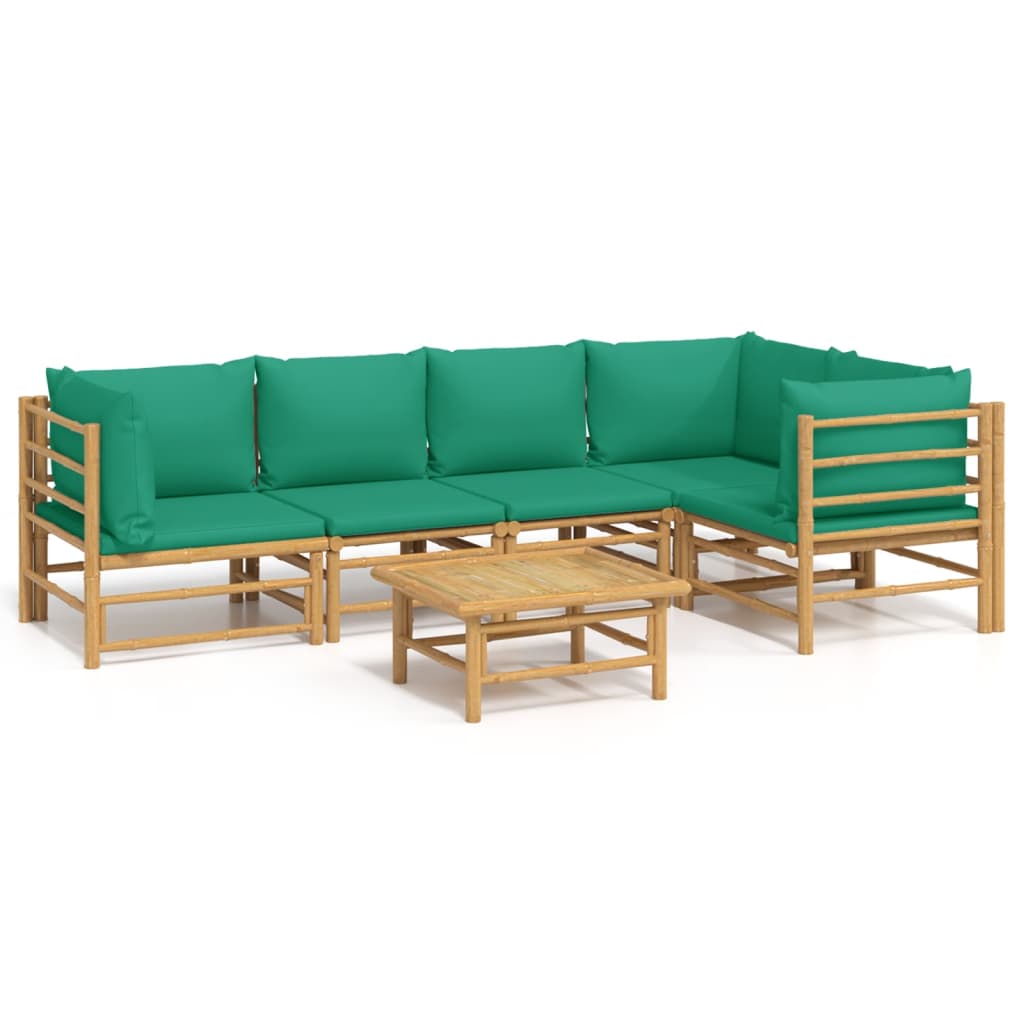 6-tlg. Garten-Lounge-Set mit Grünen Kissen Bambus