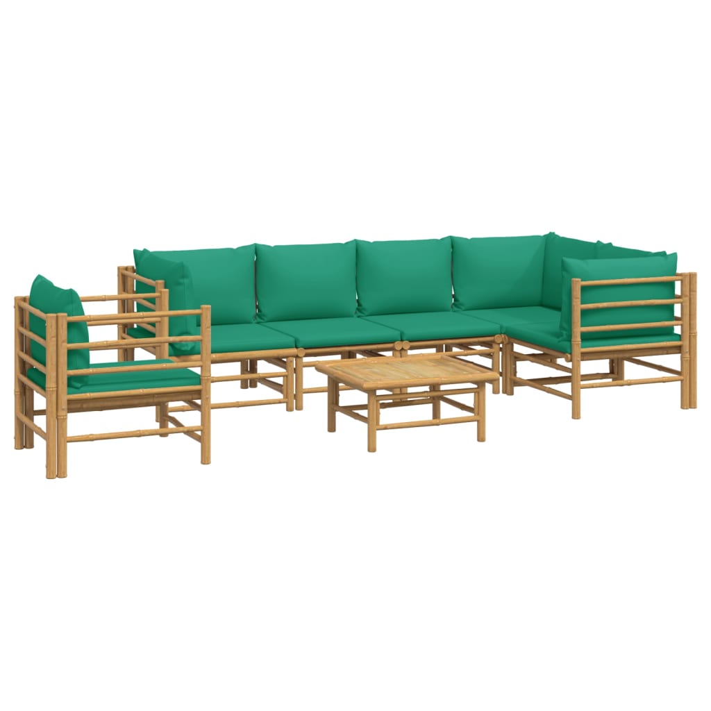 7-tlg. Garten-Lounge-Set mit Grünen Kissen Bambus