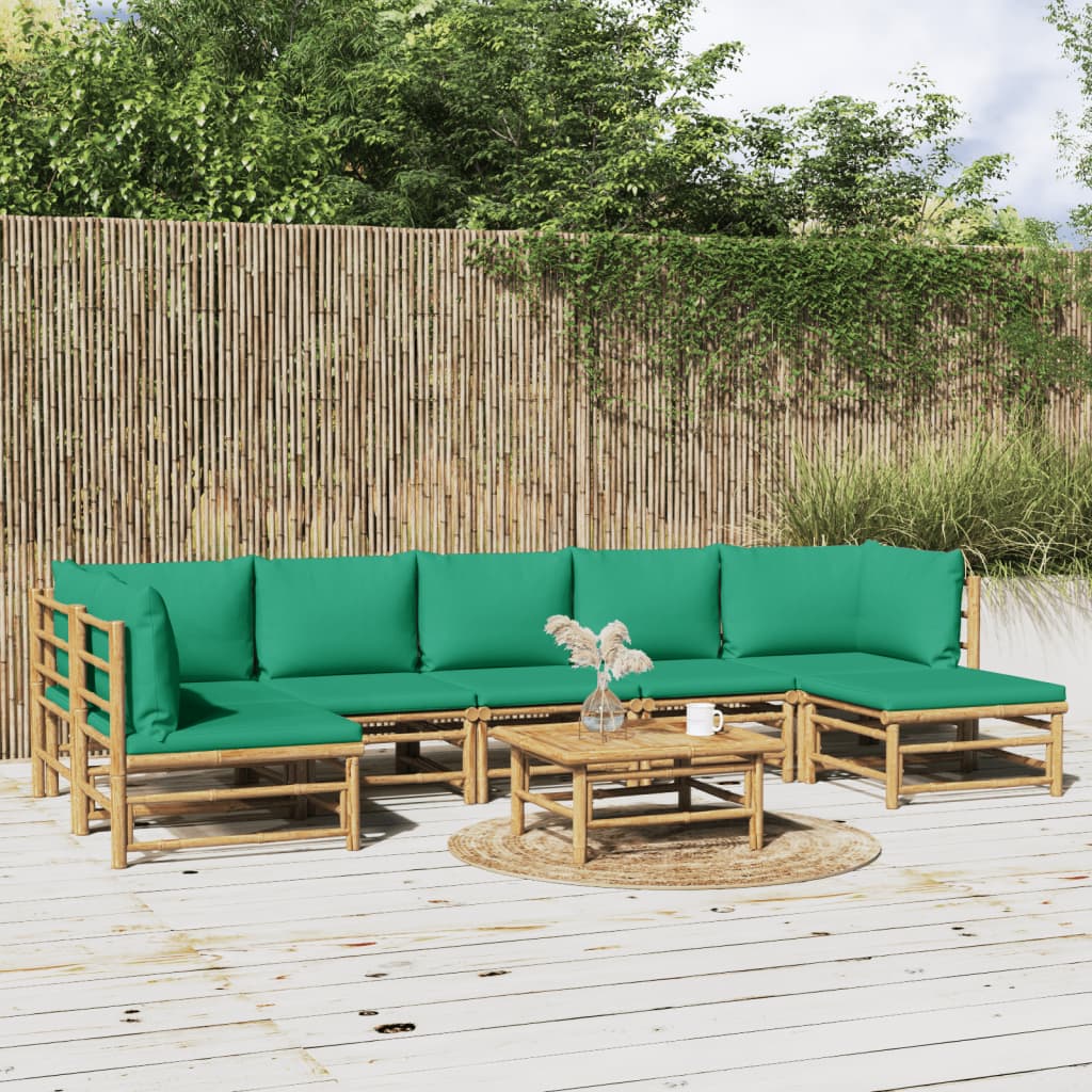 8-tlg. Garten-Lounge-Set mit Grünen Kissen Bambus