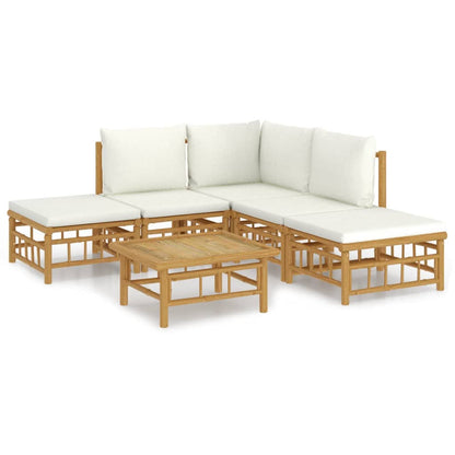 6-tlg. Garten-Lounge-Set mit Cremeweißen Kissen Bambus