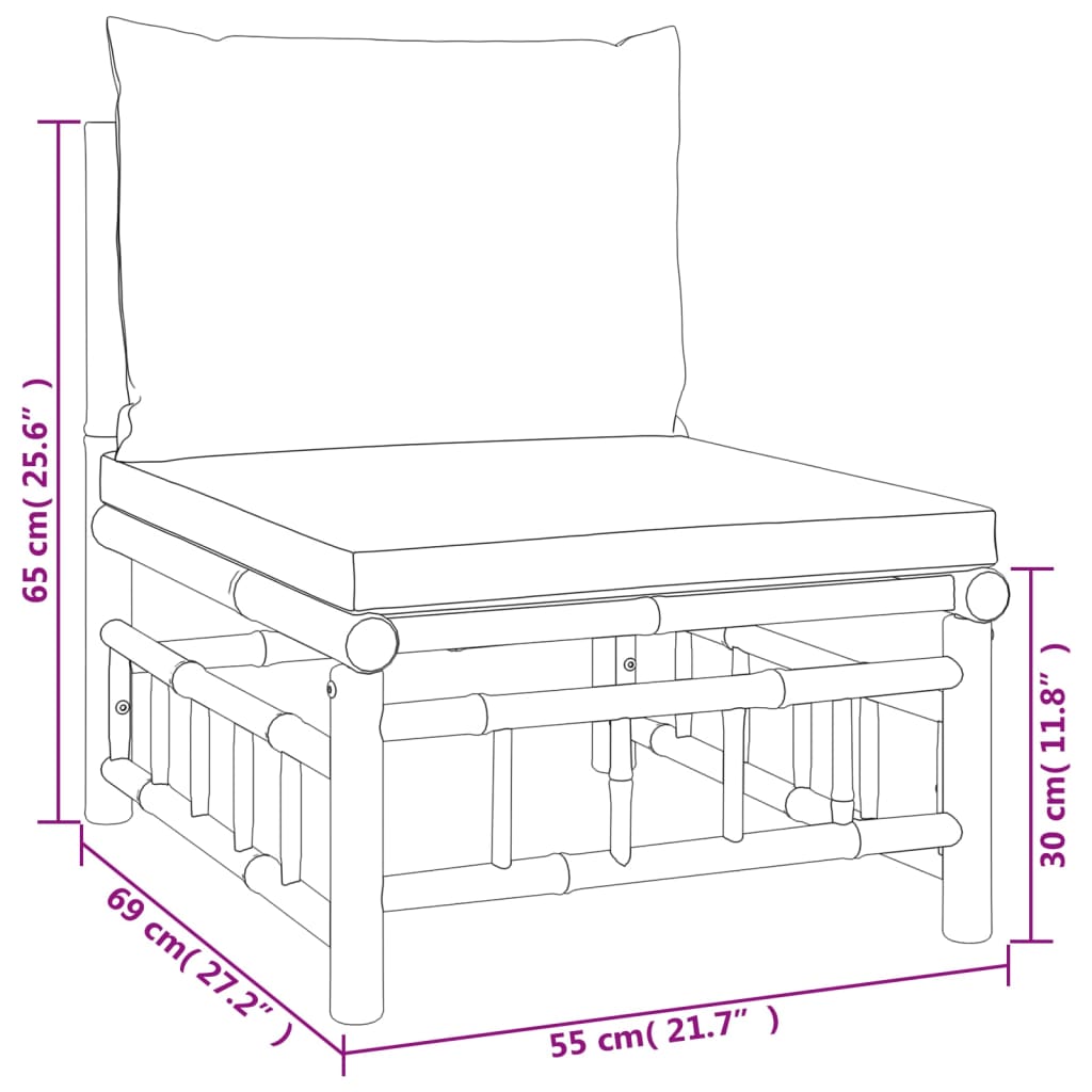 6-tlg. Garten-Lounge-Set mit Cremeweißen Kissen Bambus