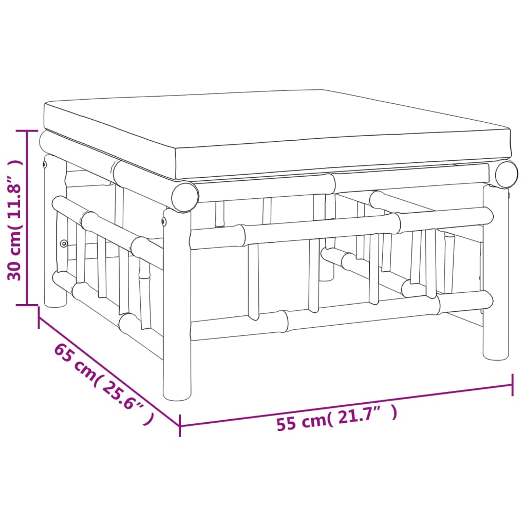 11-tlg. Garten-Lounge-Set mit Cremeweißen Kissen Bambus