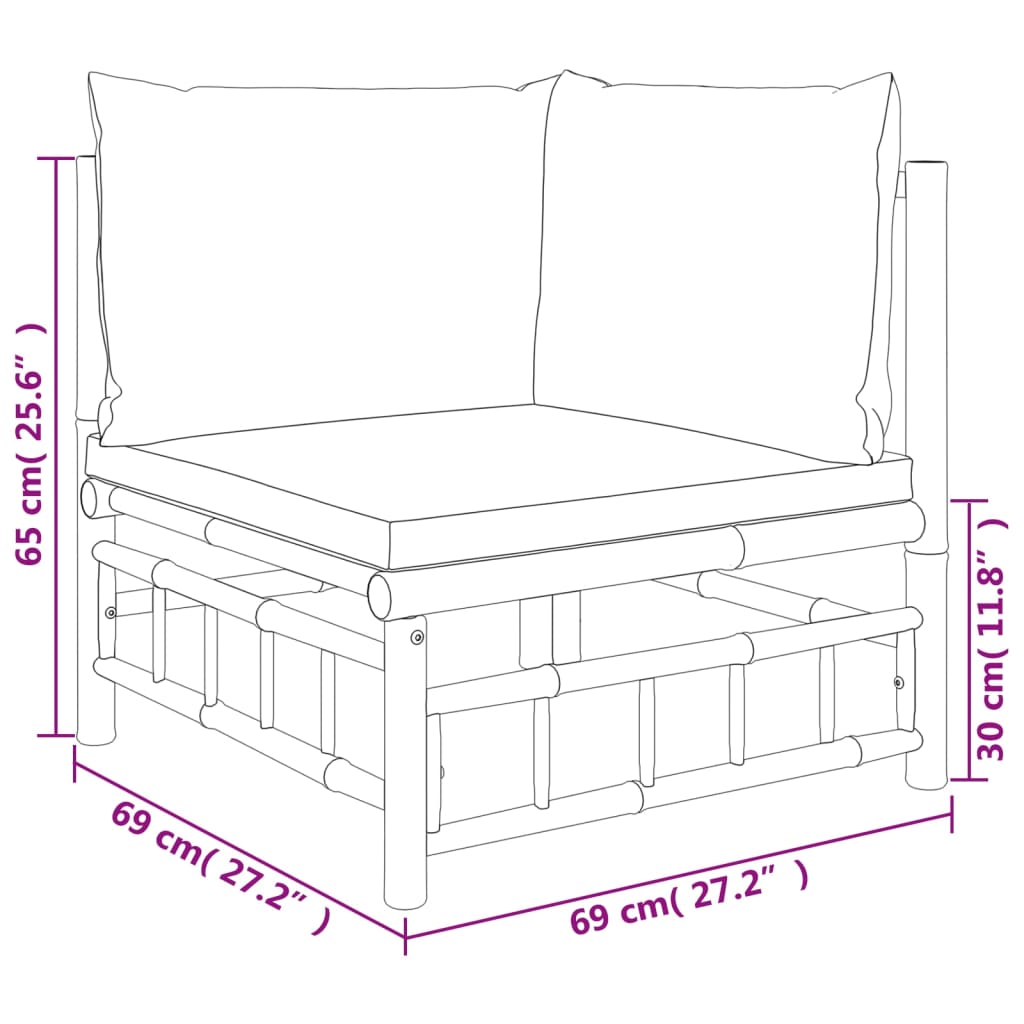 12-tlg. Garten-Lounge-Set mit Cremeweißen Kissen Bambus