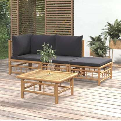 4-tlg. Garten-Lounge-Set mit Dunkelgrauen Kissen Bambus