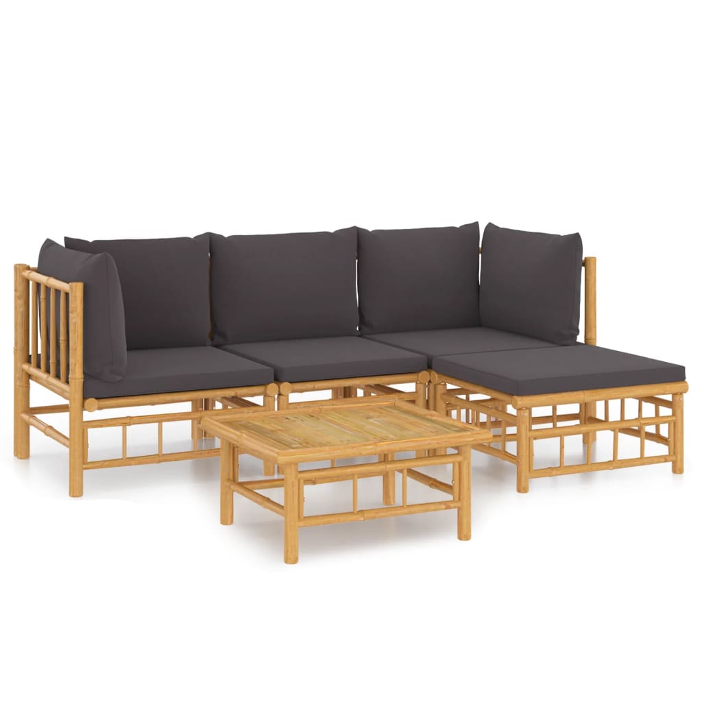 5-tlg. Garten-Lounge-Set mit Dunkelgrauen Kissen Bambus