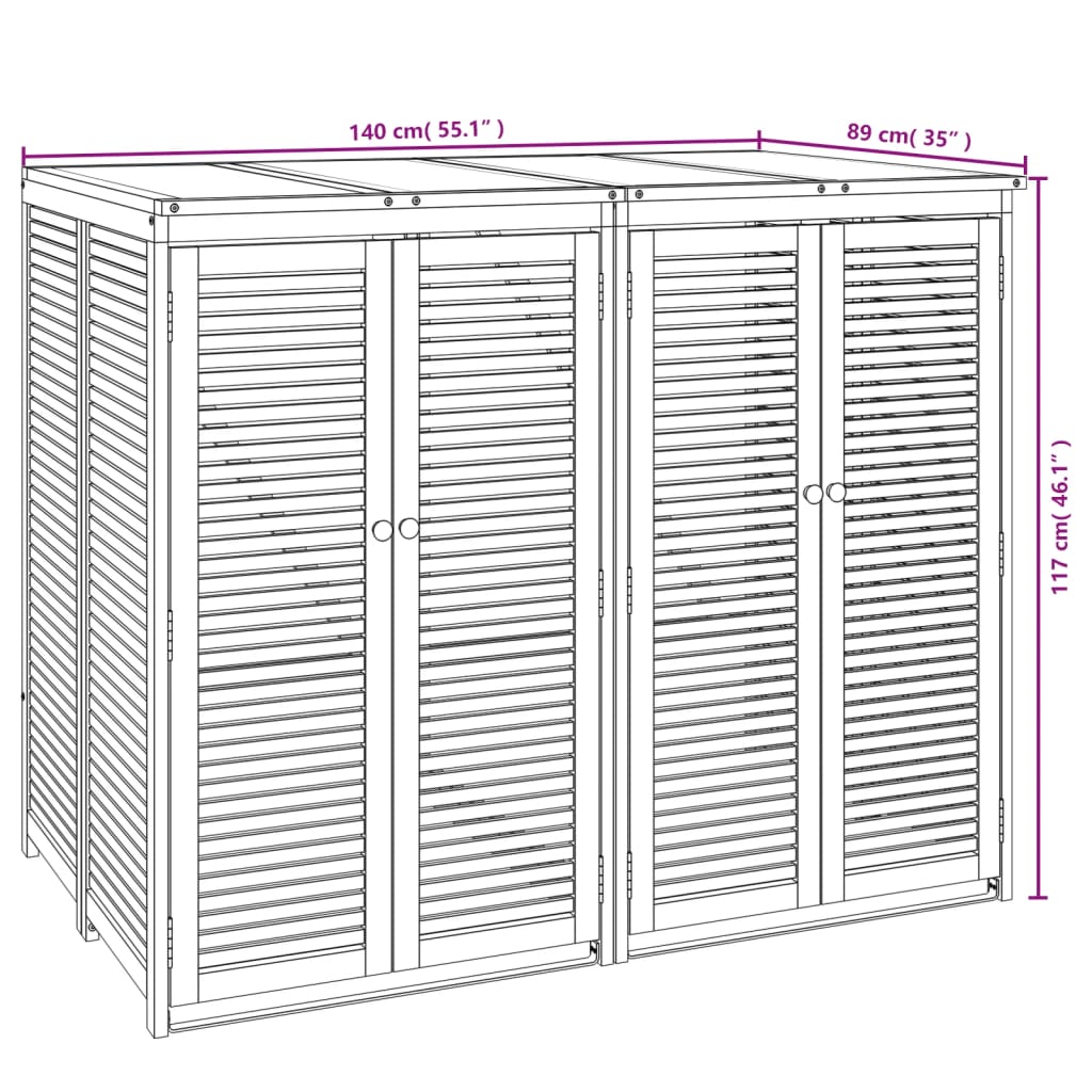 Mülltonnenbox für 2 Tonnen 140x89x117 cm Massivholz Akazie