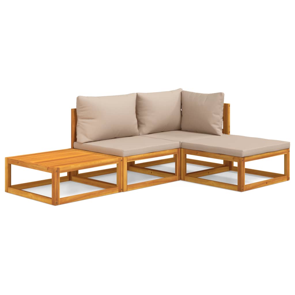 4-tlg. Garten-Lounge-Set mit Taupe Kissen Massivholz