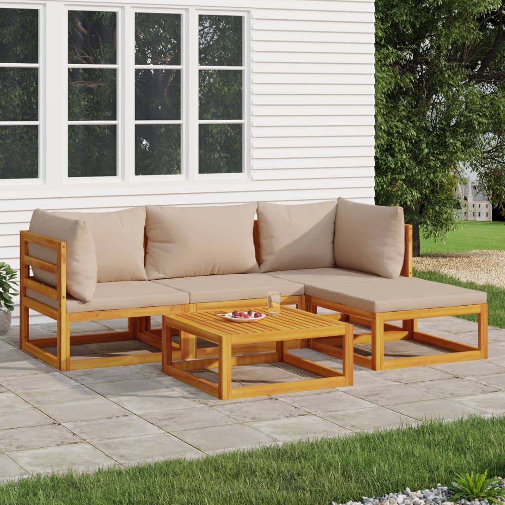 5-tlg. Garten-Lounge-Set mit Taupe Kissen Massivholz