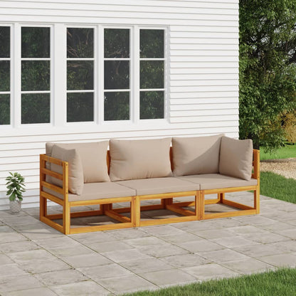 3-tlg. Garten-Lounge-Set mit Taupe Kissen Massivholz