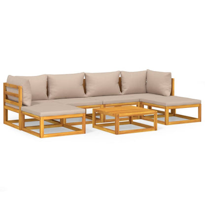 7-tlg. Garten-Lounge-Set mit Taupe Kissen Massivholz