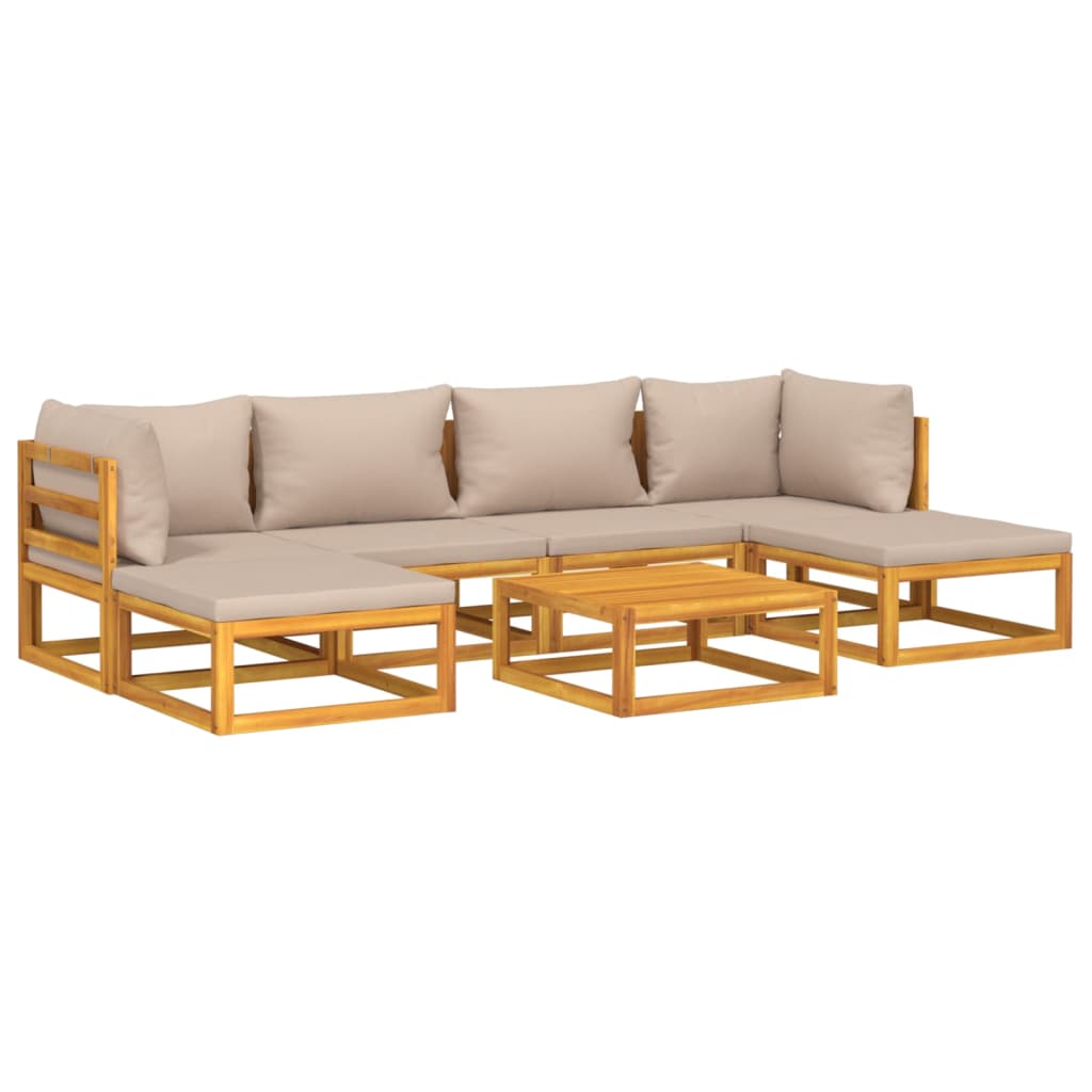 7-tlg. Garten-Lounge-Set mit Taupe Kissen Massivholz