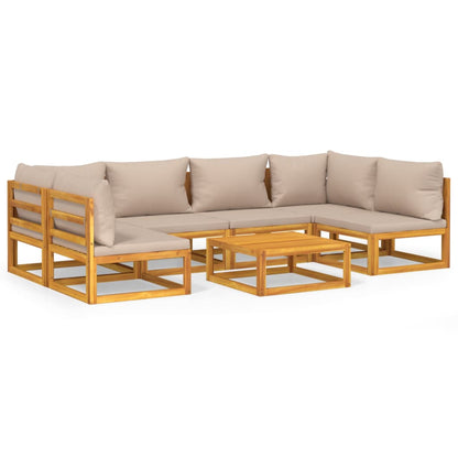 7-tlg. Garten-Lounge-Set mit Taupe Kissen Massivholz