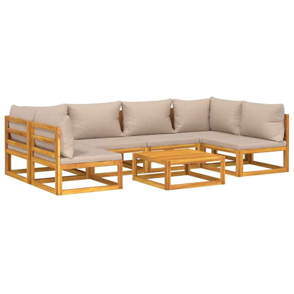 7-tlg. Garten-Lounge-Set mit Taupe Kissen Massivholz