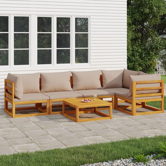 6-tlg. Garten-Lounge-Set mit Taupe Kissen Massivholz