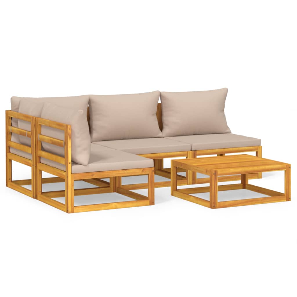 5-tlg. Garten-Lounge-Set mit Taupe Kissen Massivholz