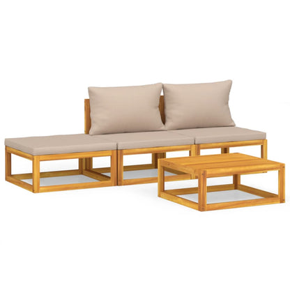 4-tlg. Garten-Lounge-Set mit Taupe Kissen Massivholz