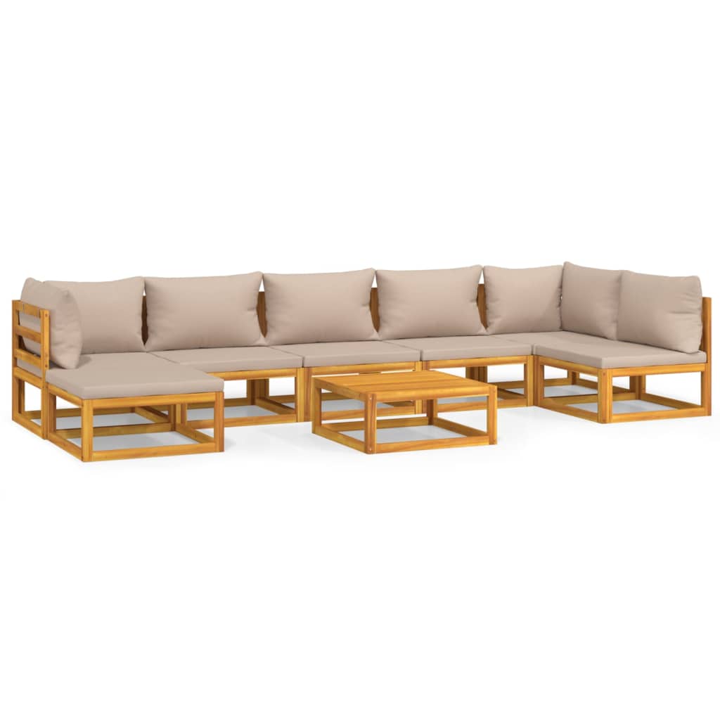 8-tlg. Garten-Lounge-Set mit Taupe Kissen Massivholz