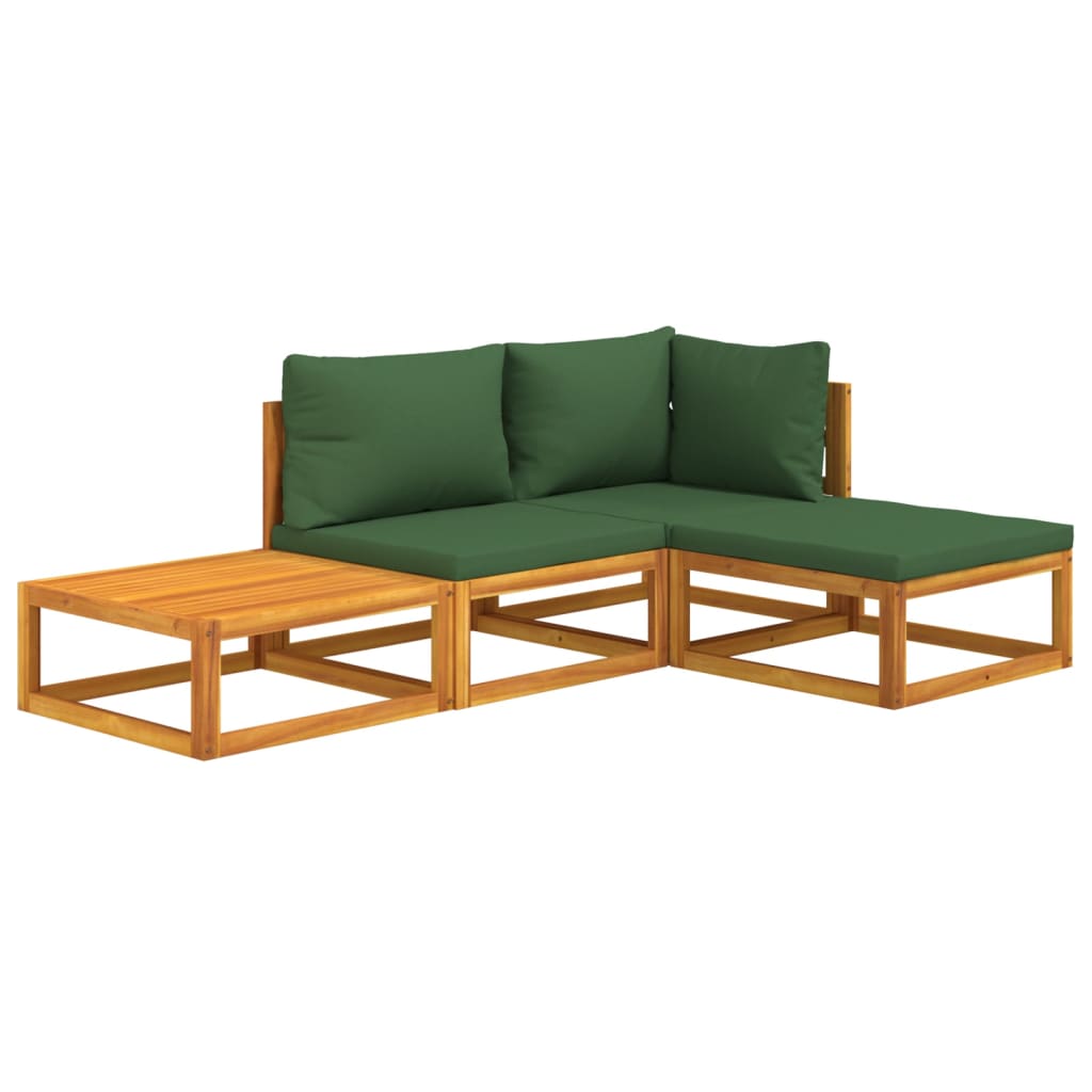 4-tlg. Garten-Lounge-Set mit Grünen Kissen Massivholz