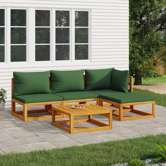 5-tlg. Garten-Lounge-Set mit Grünen Kissen Massivholz