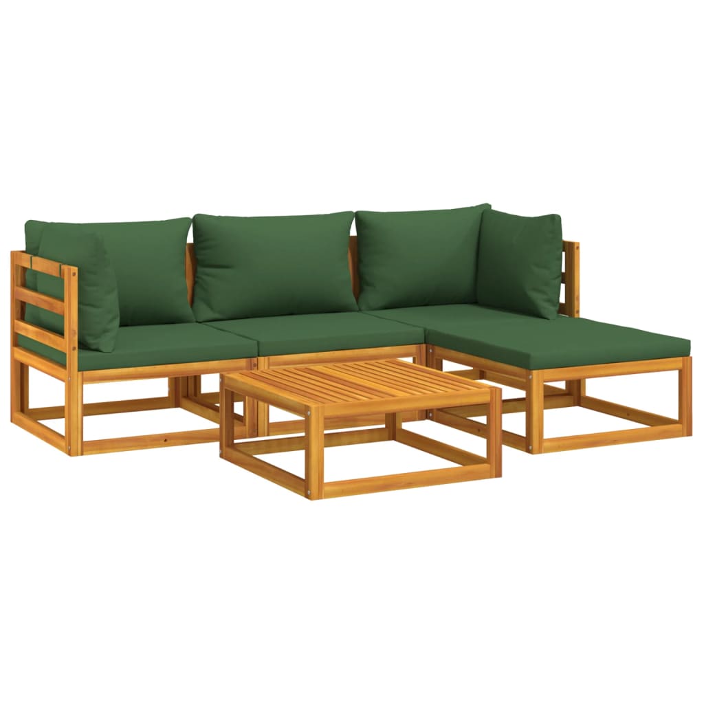 5-tlg. Garten-Lounge-Set mit Grünen Kissen Massivholz