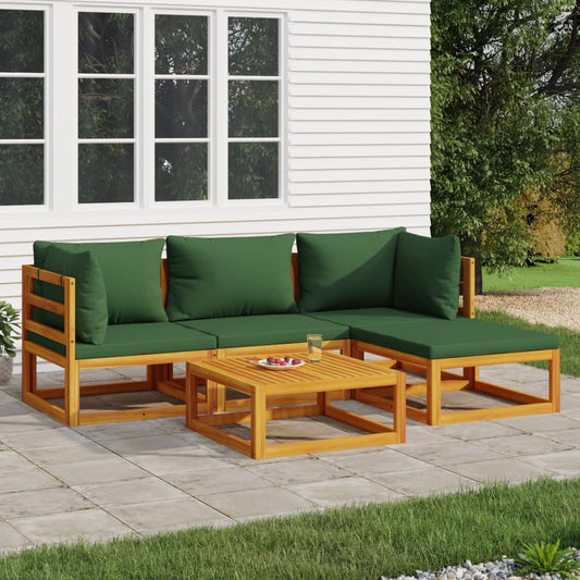 5-tlg. Garten-Lounge-Set mit Grünen Kissen Massivholz