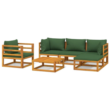 6-tlg. Garten-Lounge-Set mit Grünen Kissen Massivholz