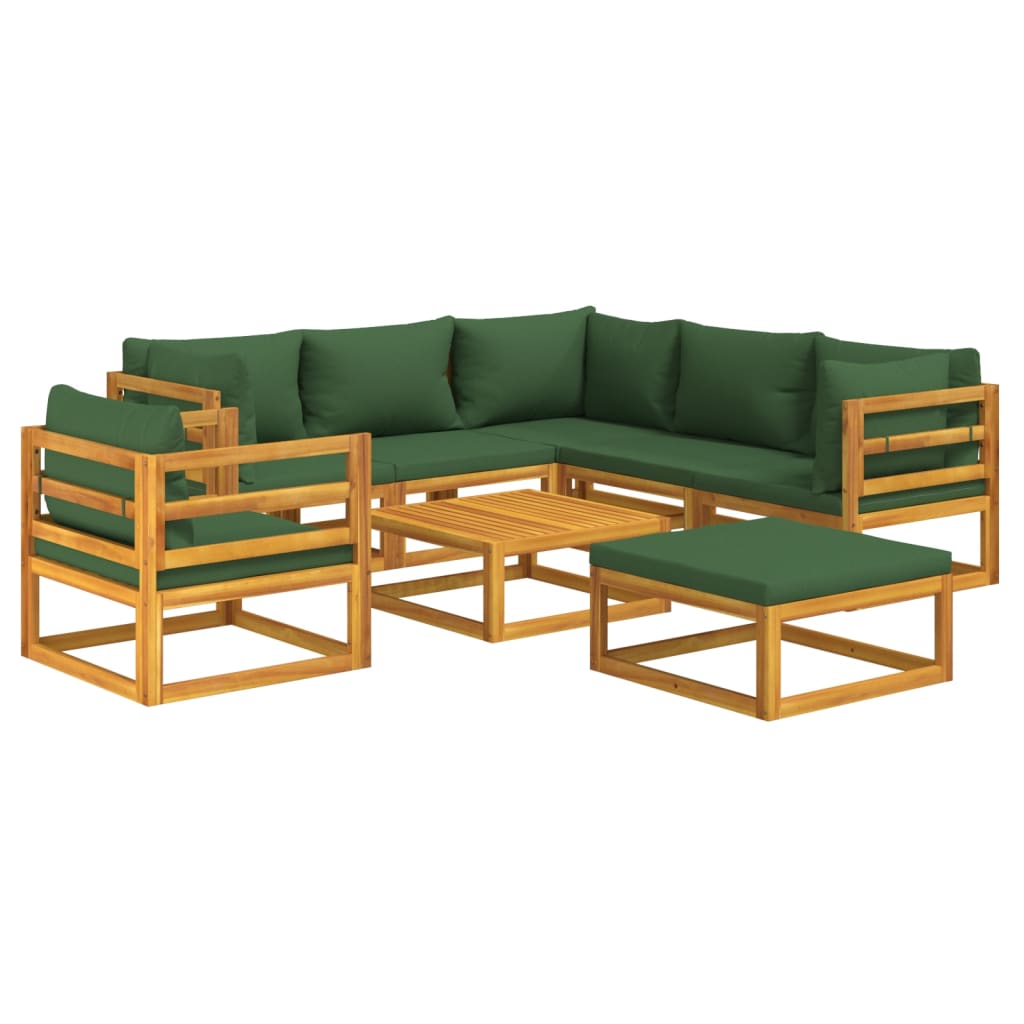 8-tlg. Garten-Lounge-Set mit Grünen Kissen Massivholz