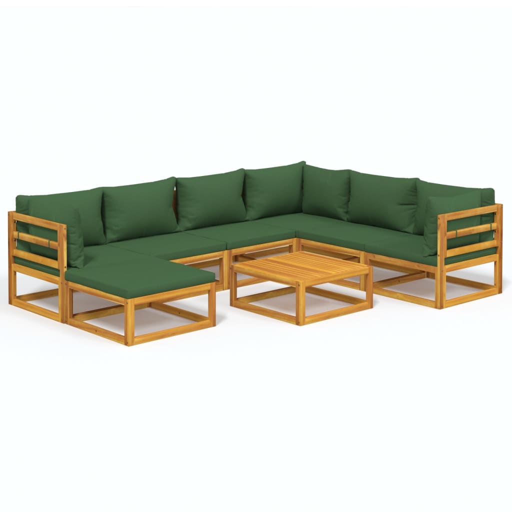 8-tlg. Garten-Lounge-Set mit Grünen Kissen Massivholz