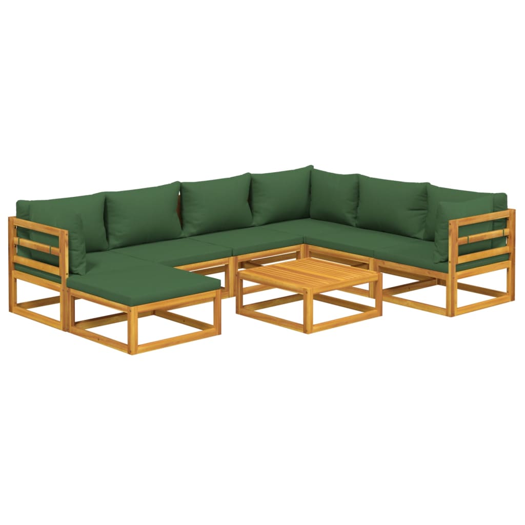 8-tlg. Garten-Lounge-Set mit Grünen Kissen Massivholz