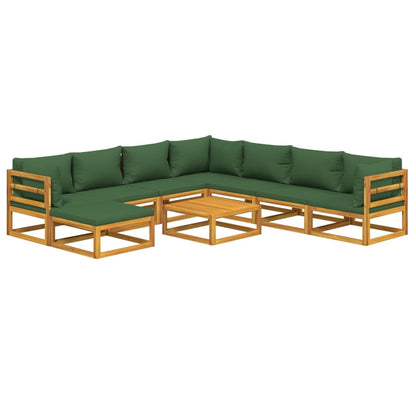 9-tlg. Garten-Lounge-Set mit Grünen Kissen Massivholz