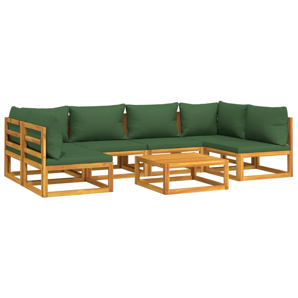 7-tlg. Garten-Lounge-Set mit Grünen Kissen Massivholz