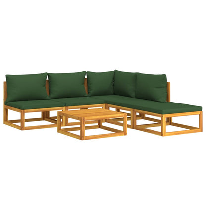 6-tlg. Garten-Lounge-Set mit Grünen Kissen Massivholz