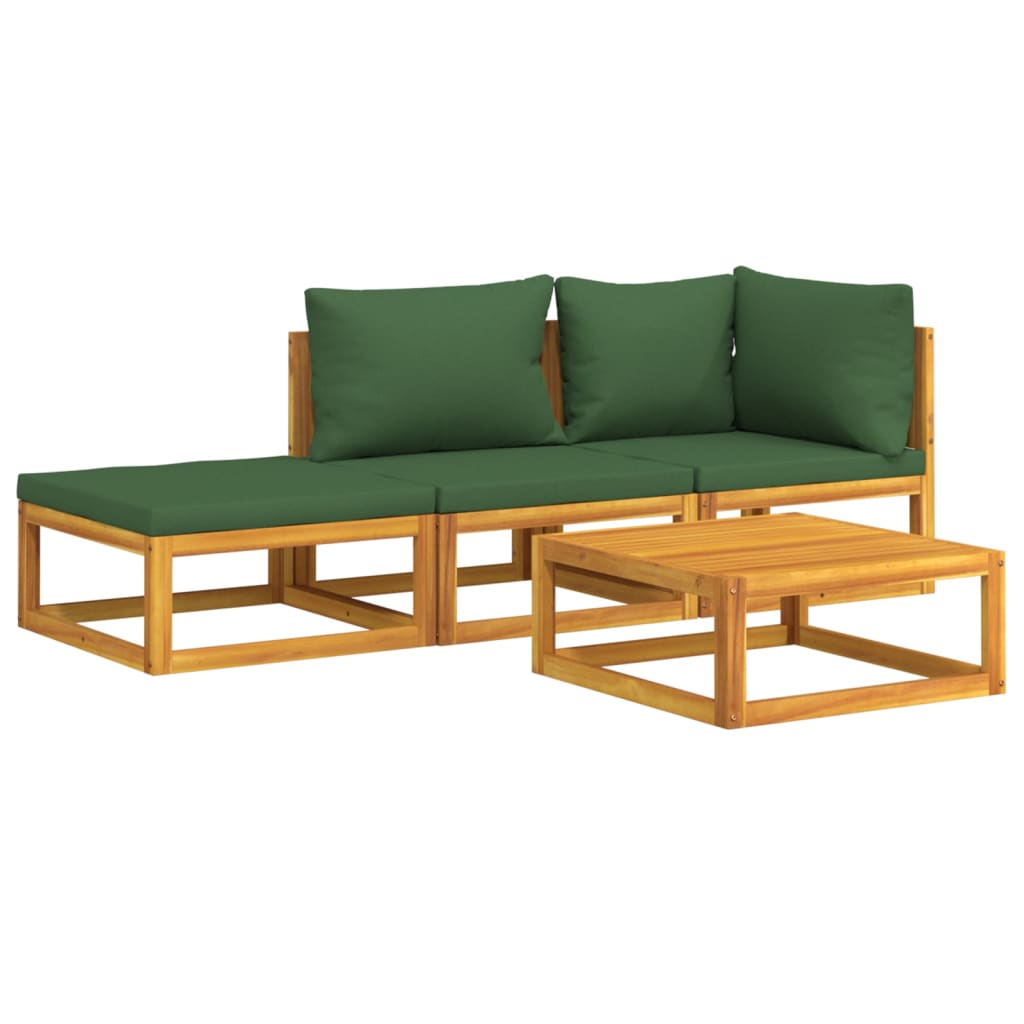 4-tlg. Garten-Lounge-Set mit Grünen Kissen Massivholz