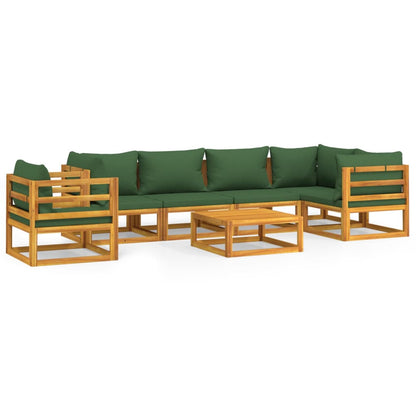 7-tlg. Garten-Lounge-Set mit Grünen Kissen Massivholz