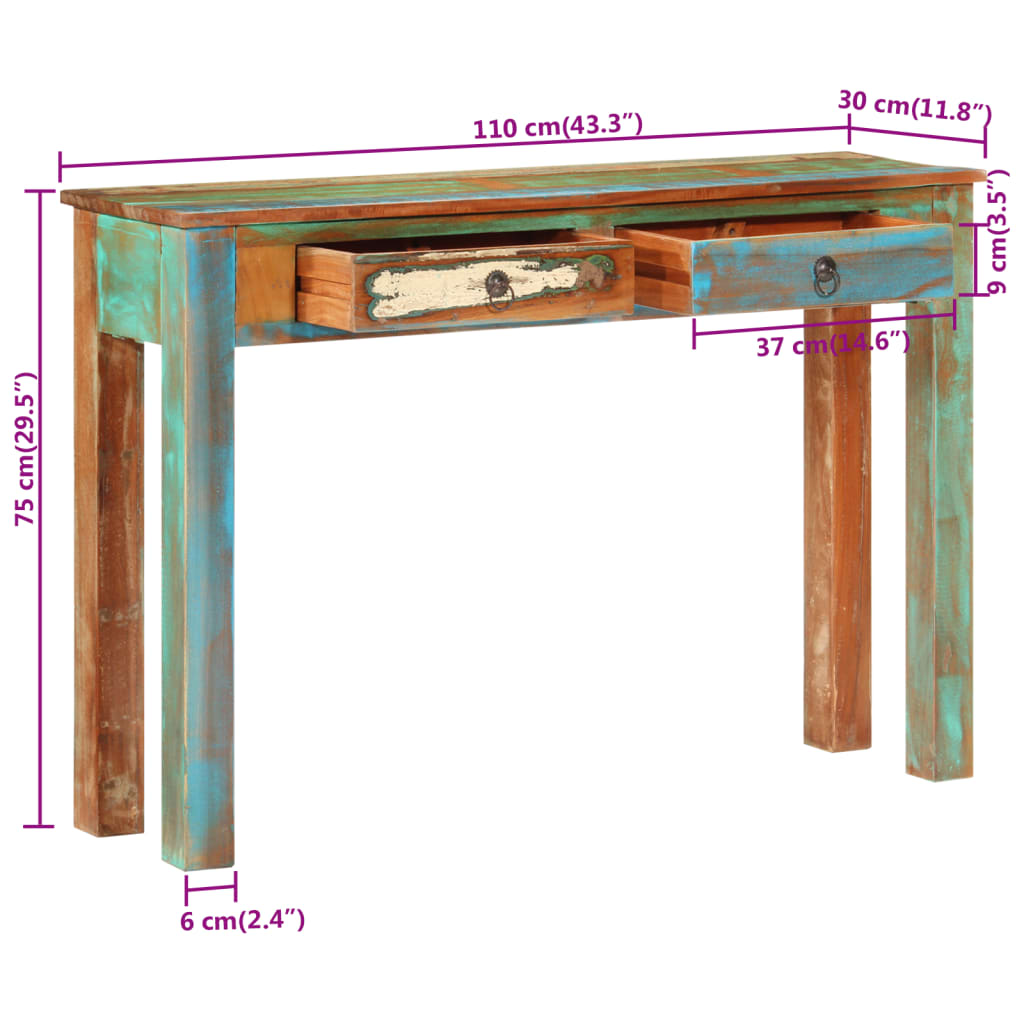 Konsolentisch 110x30x75 cm Altholz Massiv