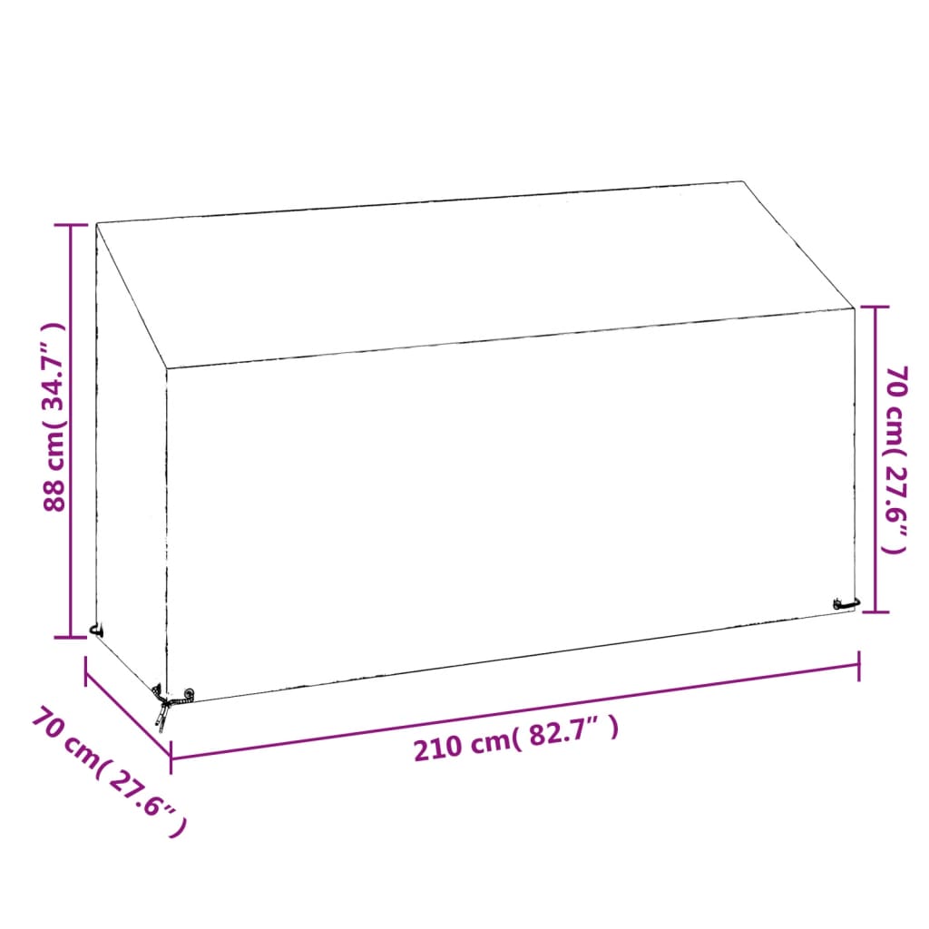 Abdeckung für Gartenbank 12 Ösen 210x70x70/88 cm Polyethylen