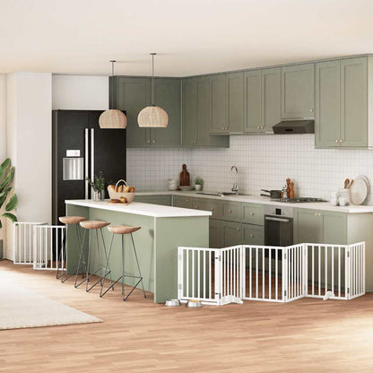 9-tlg. Hundetor mit Tür Faltbar Weiß 450 cm Pappelholz