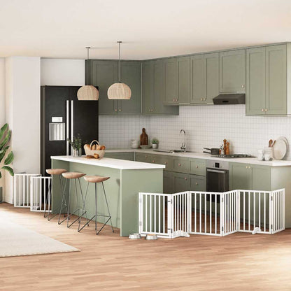 12-tlg. Hundetor mit Tür Faltbar Weiß 600 cm Pappelholz