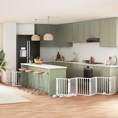 15-tlg. Hundetor mit Tür Faltbar Weiß 750 cm Pappelholz