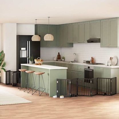 15-tlg. Hundetor mit Tür Faltbar Schwarz 750 cm Pappelholz